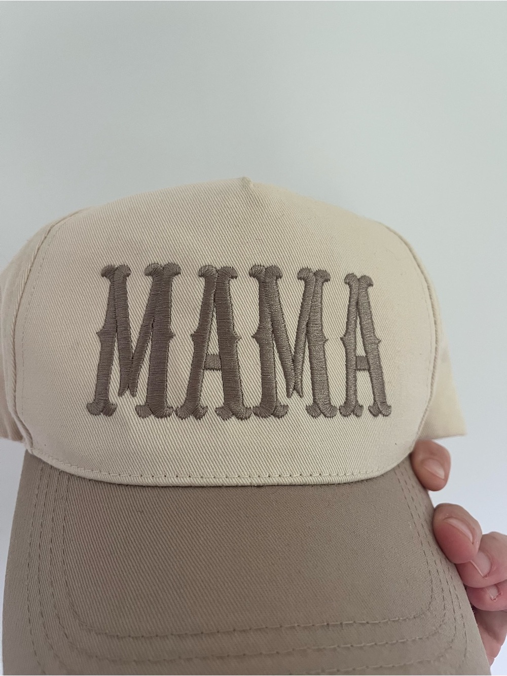 MAMA Trucker Hat Embroidered Neutral Cream Taupe Snap Back Baseball Beige Boho - Picture 6 of 6